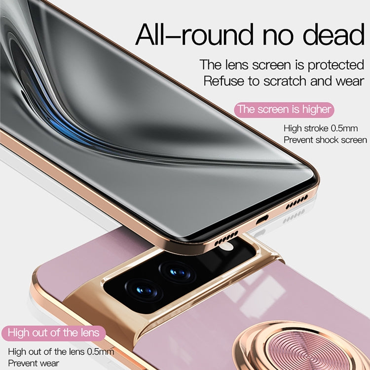 For Google Pixel 7 6D Electroplating Full Coverage Silicone Protective Case with Magnetic Ring Holder