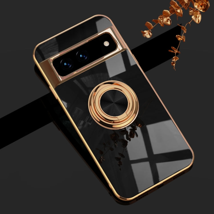 For Google Pixel 7 6D Electroplating Full Coverage Silicone Protective Case with Magnetic Ring Holder