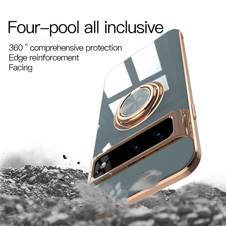 For Google Pixel 7 6D Electroplating Full Coverage Silicone Protective Case with Magnetic Ring Holder