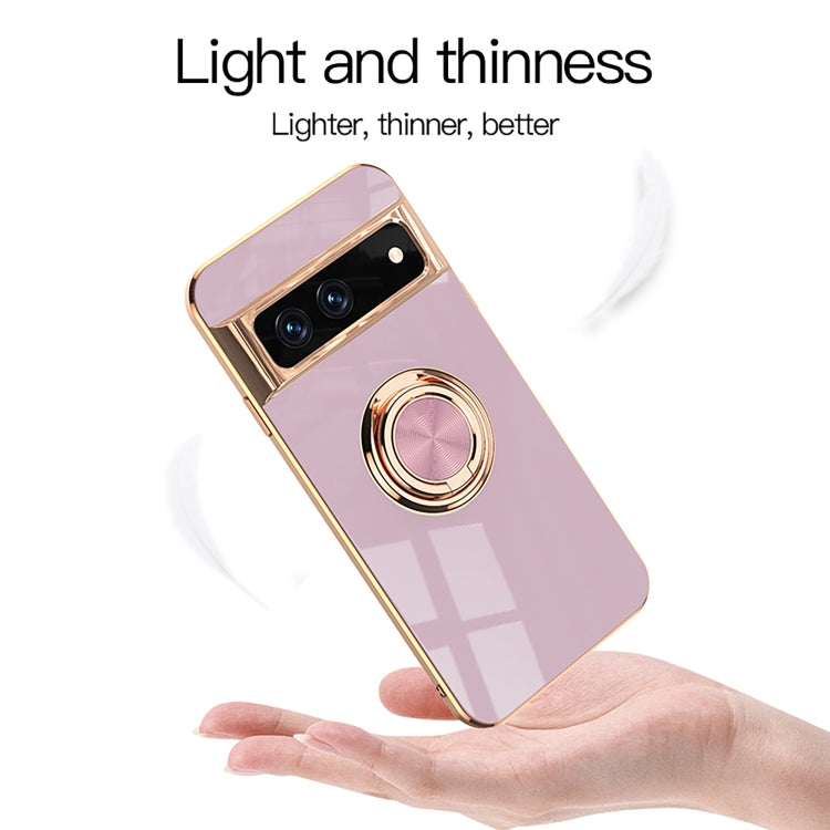 For Google Pixel 7 6D Electroplating Full Coverage Silicone Protective Case with Magnetic Ring Holder