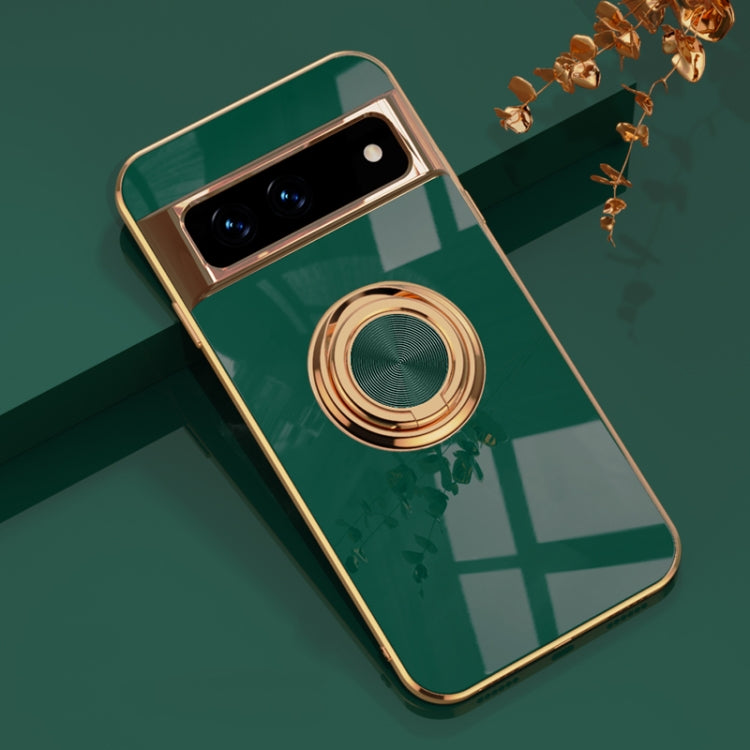 For Google Pixel 7 6D Electroplating Full Coverage Silicone Protective Case with Magnetic Ring Holder
