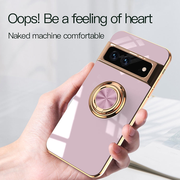 For Google Pixel 7 6D Electroplating Full Coverage Silicone Protective Case with Magnetic Ring Holder