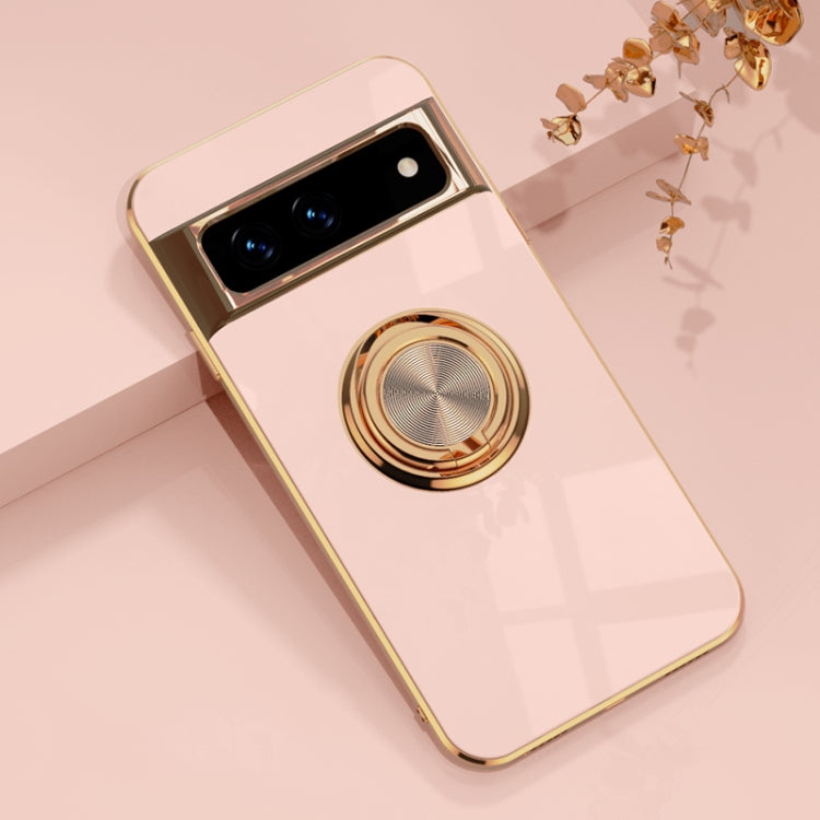 For Google Pixel 7 6D Electroplating Full Coverage Silicone Protective Case with Magnetic Ring Holder