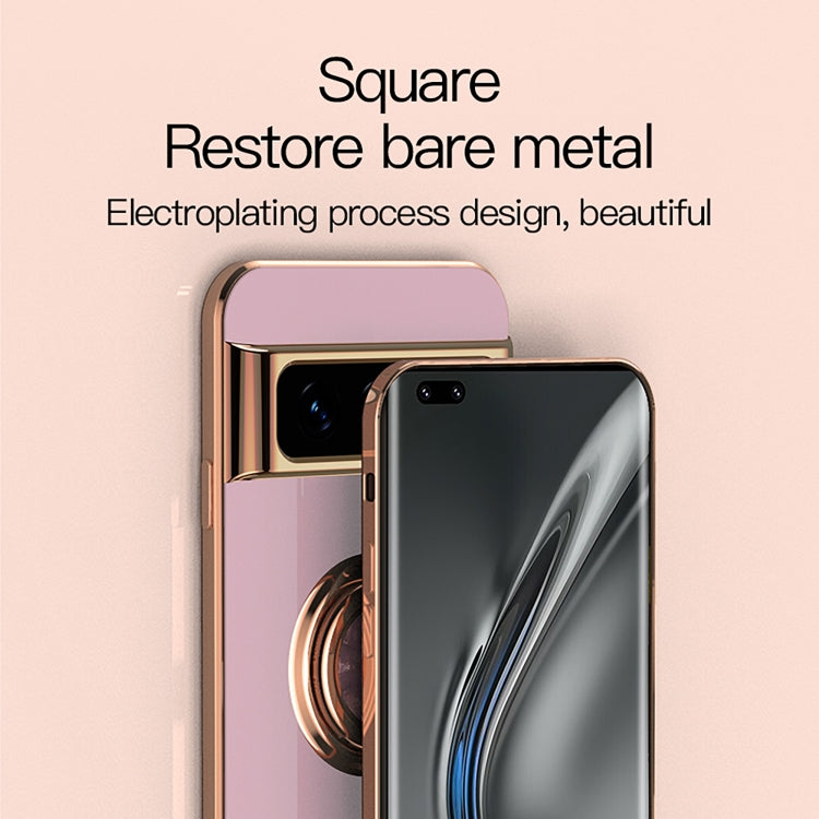 For Google Pixel 7 6D Electroplating Full Coverage Silicone Protective Case with Magnetic Ring Holder
