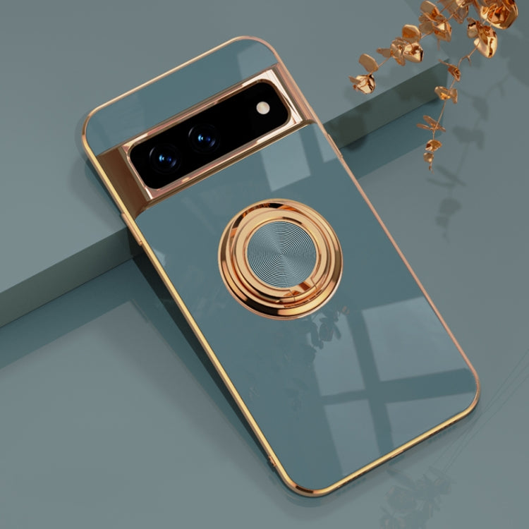 For Google Pixel 7 Pro 6D Electroplating Full Coverage Silicone Protective Case with Magnetic Ring Holder