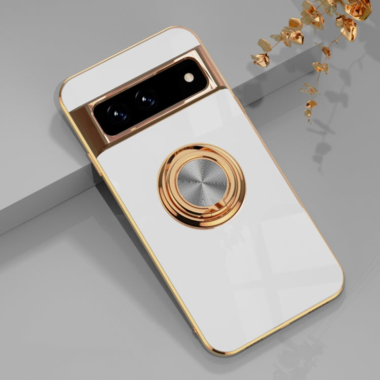 For Google Pixel 7 Pro 6D Electroplating Full Coverage Silicone Protective Case with Magnetic Ring Holder