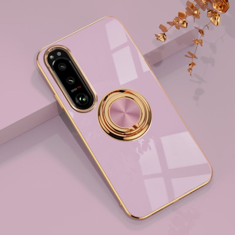 For Sony Xperia 1 IV 6D Electroplating Full Coverage Silicone Protective Case with Magnetic Ring Holder