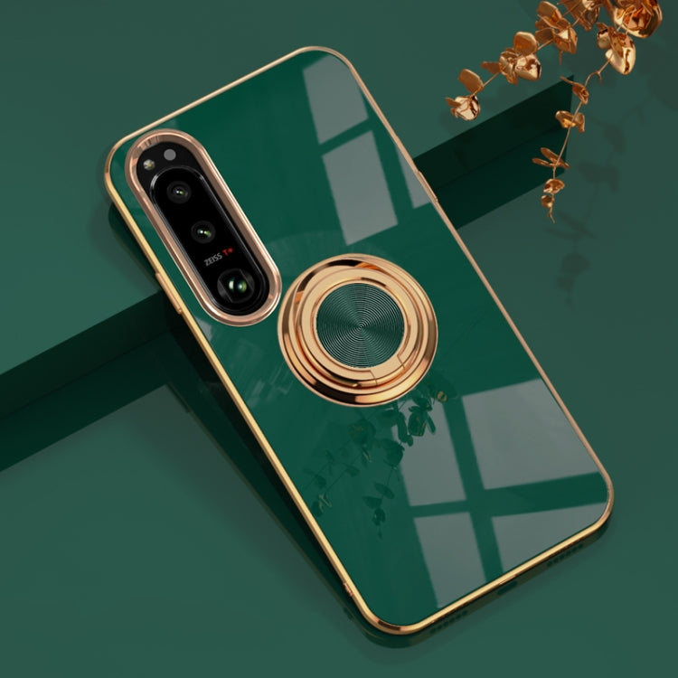 For Sony Xperia 1 IV 6D Electroplating Full Coverage Silicone Protective Case with Magnetic Ring Holder