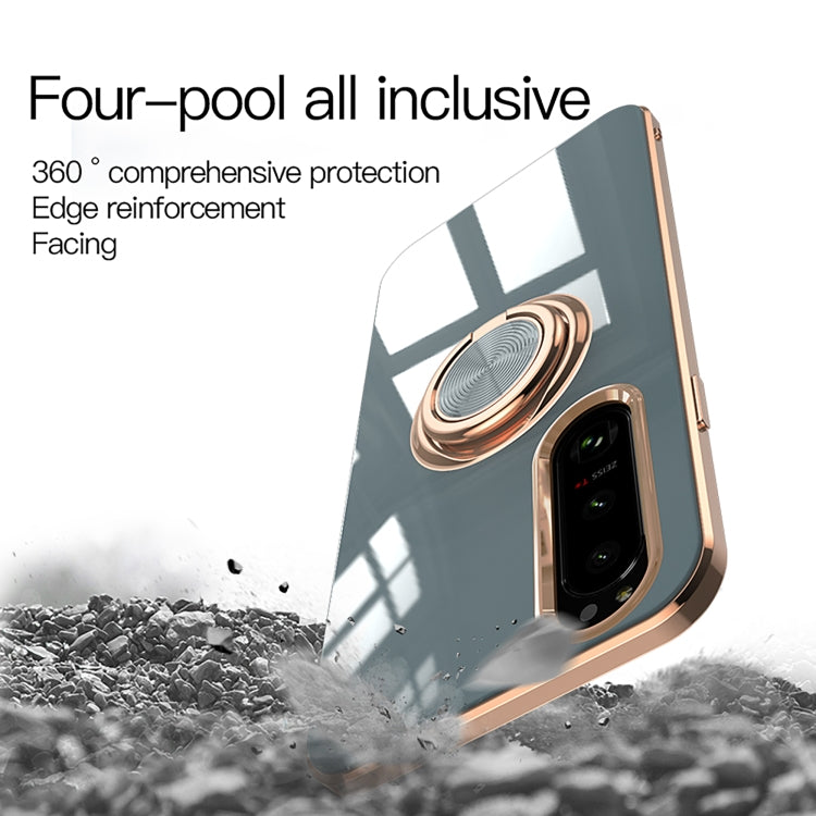 For Sony Xperia 1 IV 6D Electroplating Full Coverage Silicone Protective Case with Magnetic Ring Holder