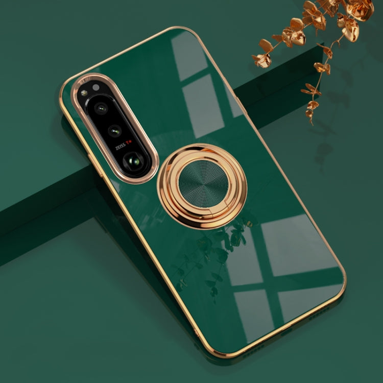 For Sony Xperia 10 IV 6D Electroplating Full Coverage Silicone Protective Case with Magnetic Ring Holder