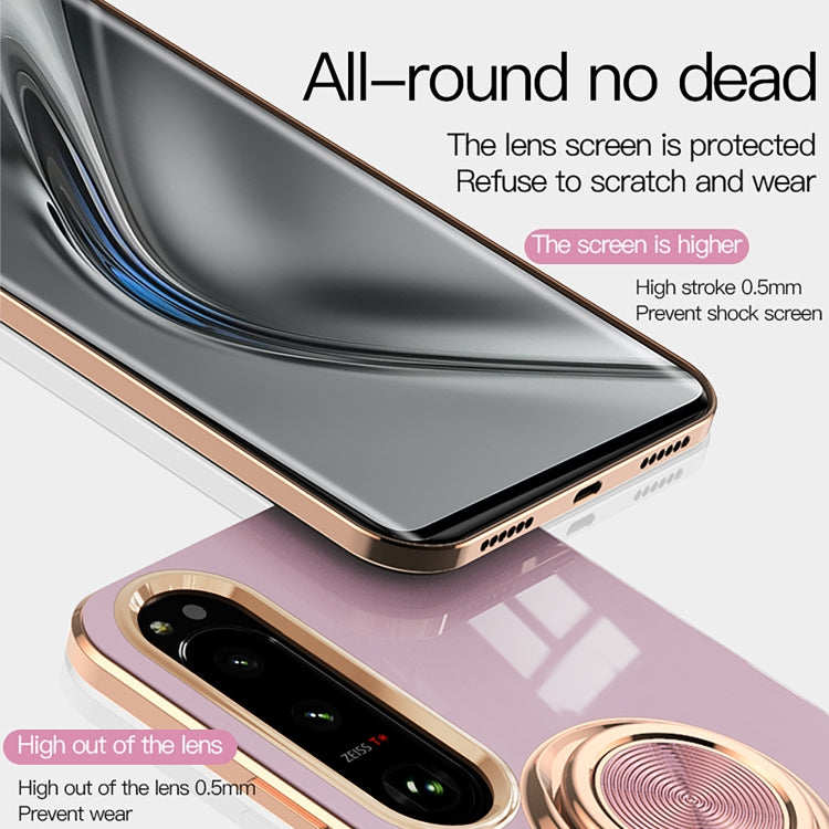 For Sony Xperia 10 IV 6D Electroplating Full Coverage Silicone Protective Case with Magnetic Ring Holder