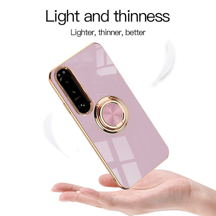 For Sony Xperia 10 IV 6D Electroplating Full Coverage Silicone Protective Case with Magnetic Ring Holder