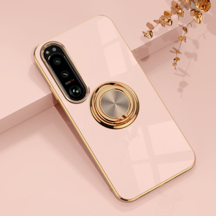 For Sony Xperia 10 IV 6D Electroplating Full Coverage Silicone Protective Case with Magnetic Ring Holder
