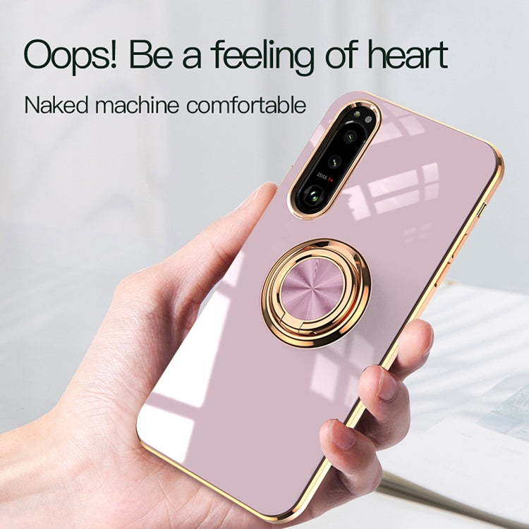 For Sony Xperia 10 IV 6D Electroplating Full Coverage Silicone Protective Case with Magnetic Ring Holder