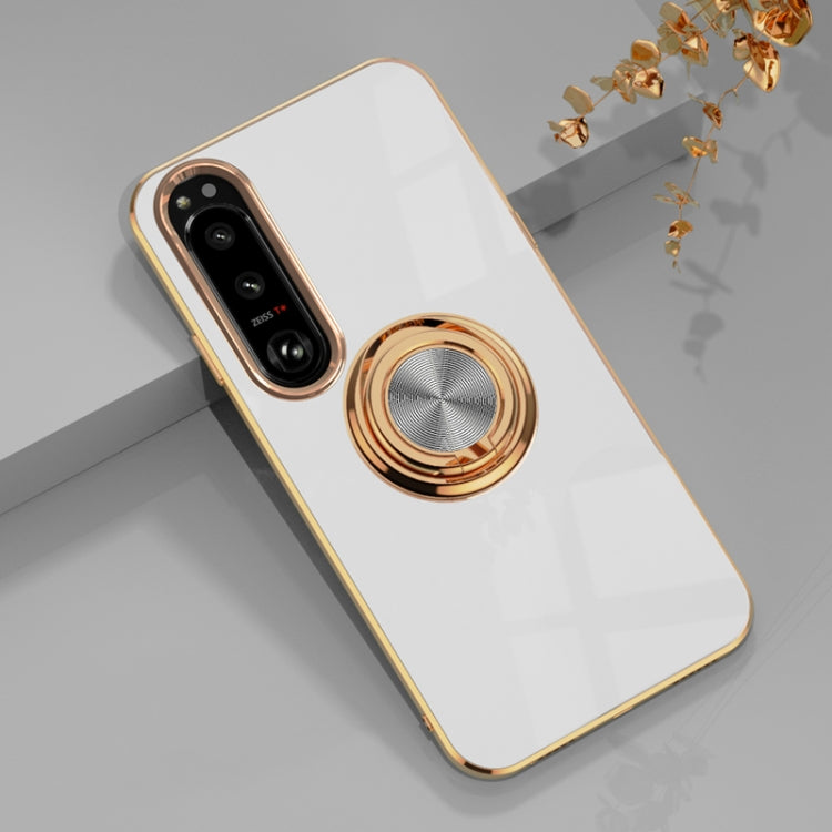 For Sony Xperia 10 IV 6D Electroplating Full Coverage Silicone Protective Case with Magnetic Ring Holder