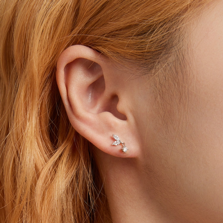S925 Sterling Silver Delicate Leaves Ear Stud Women Earrings