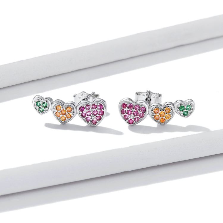 S925 Sterling Silver Colorful Heart Ear Stud Women Earrings
