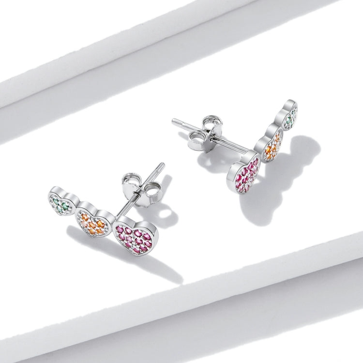 S925 Sterling Silver Colorful Heart Ear Stud Women Earrings