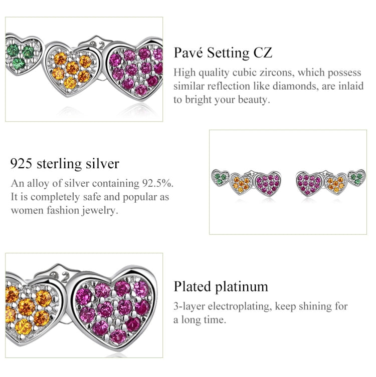S925 Sterling Silver Colorful Heart Ear Stud Women Earrings