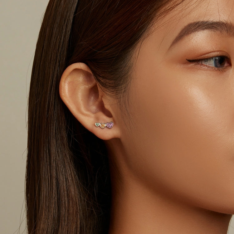 S925 Sterling Silver Colorful Heart Ear Stud Women Earrings