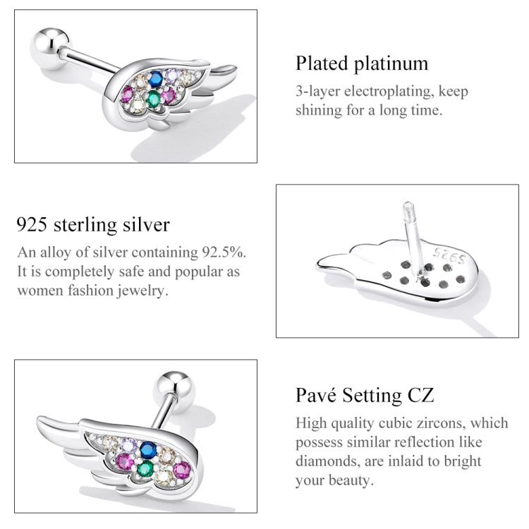 S925 Sterling Silver Colorful Zircon Wing Ear Stud Women Earrings