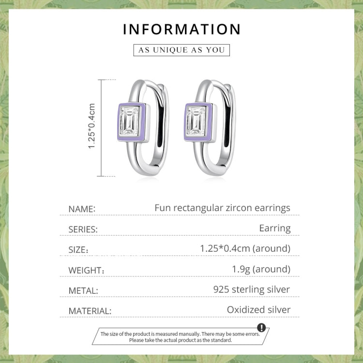 S925 Sterling Silver Square Zircon Ear Buckle Women Earrings