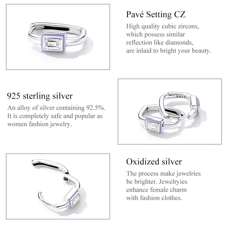 S925 Sterling Silver Square Zircon Ear Buckle Women Earrings