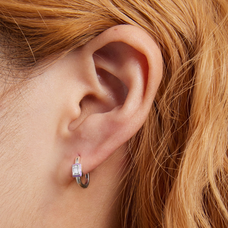 S925 Sterling Silver Square Zircon Ear Buckle Women Earrings