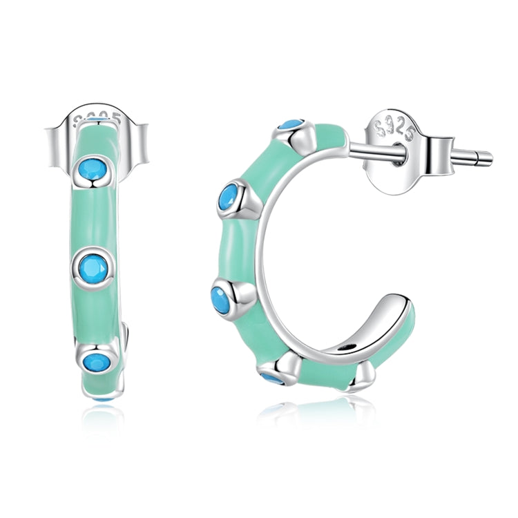 S925 Sterling Silver Turquoise Half Circle Ear Stud Women Earrings