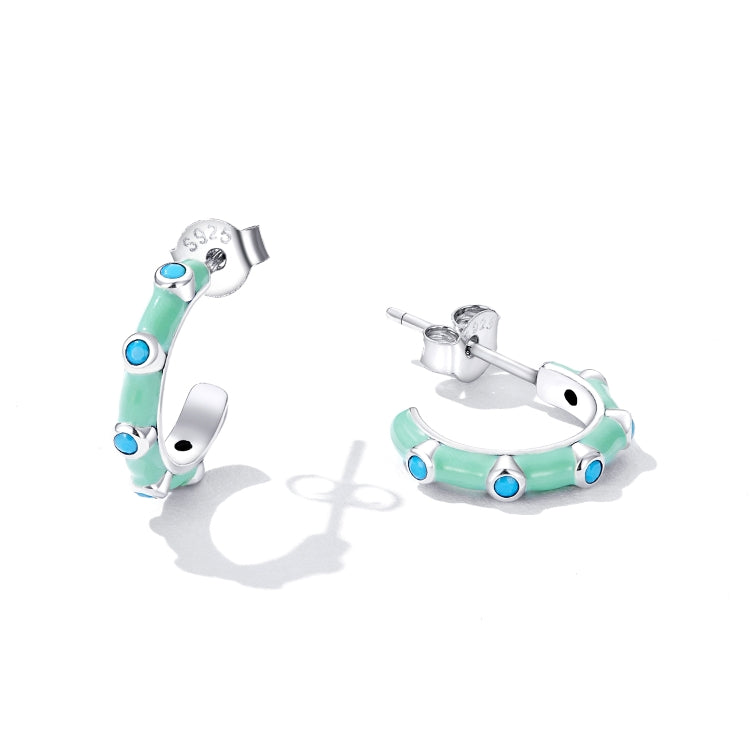 S925 Sterling Silver Turquoise Half Circle Ear Stud Women Earrings