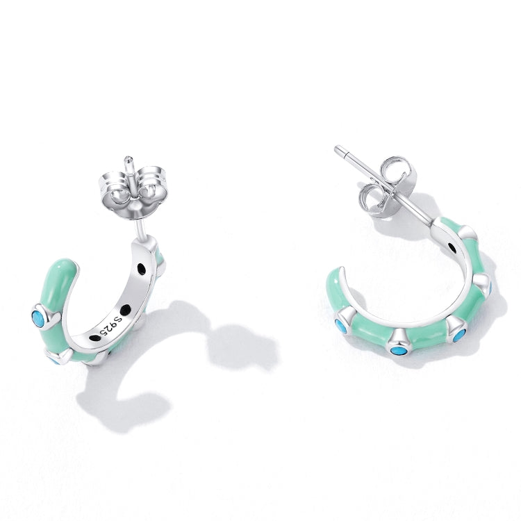 S925 Sterling Silver Turquoise Half Circle Ear Stud Women Earrings