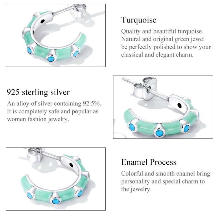 S925 Sterling Silver Turquoise Half Circle Ear Stud Women Earrings