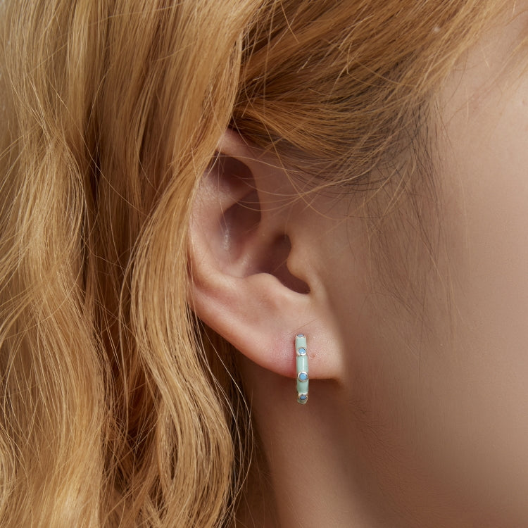 S925 Sterling Silver Turquoise Half Circle Ear Stud Women Earrings