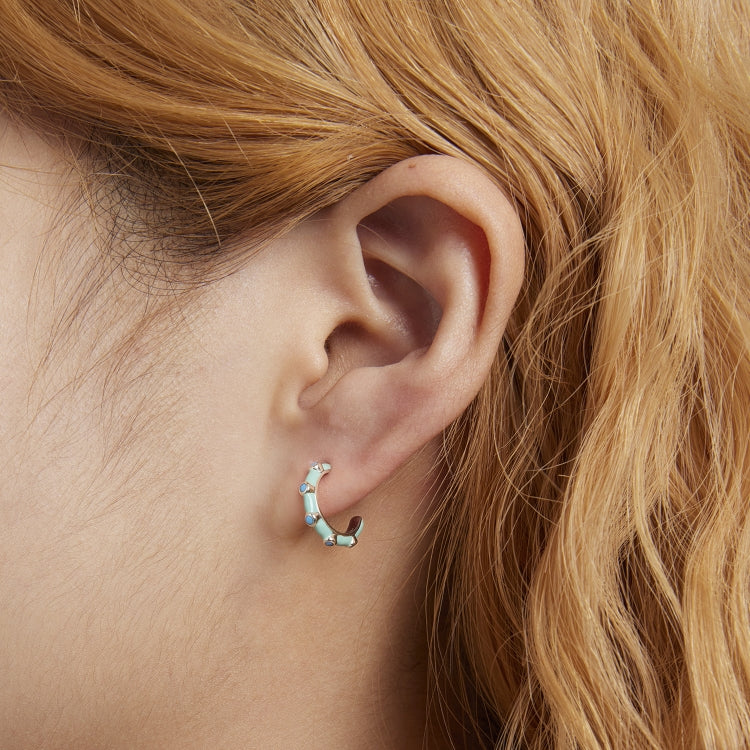 S925 Sterling Silver Turquoise Half Circle Ear Stud Women Earrings