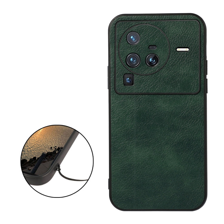 For vivo X80 Pro Accurate Hole Two-color Litchi Texture PU Phone Case