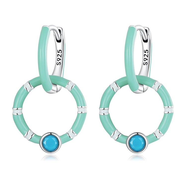S925 Sterling Silver Turquoise Double Hoop Ear Buckle Women Earrings