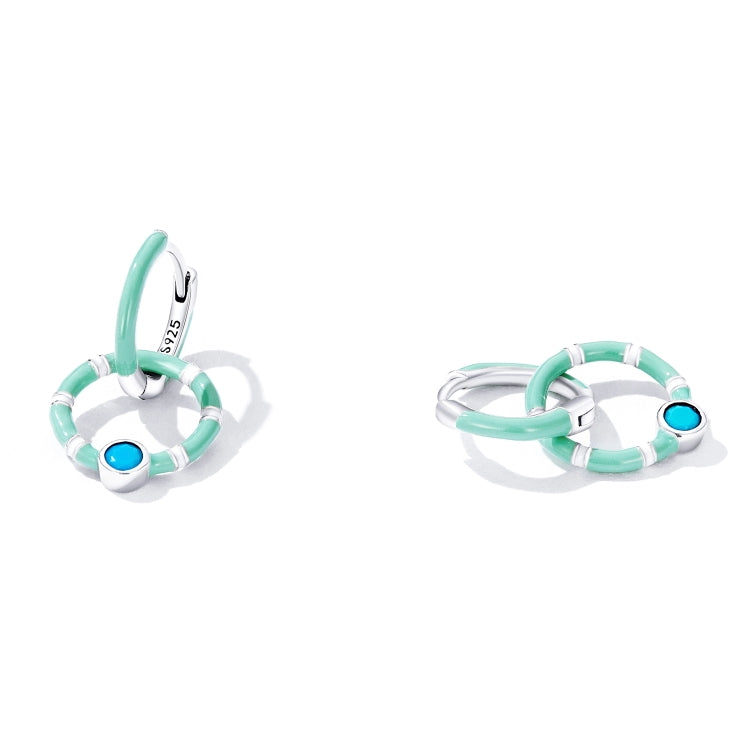 S925 Sterling Silver Turquoise Double Hoop Ear Buckle Women Earrings