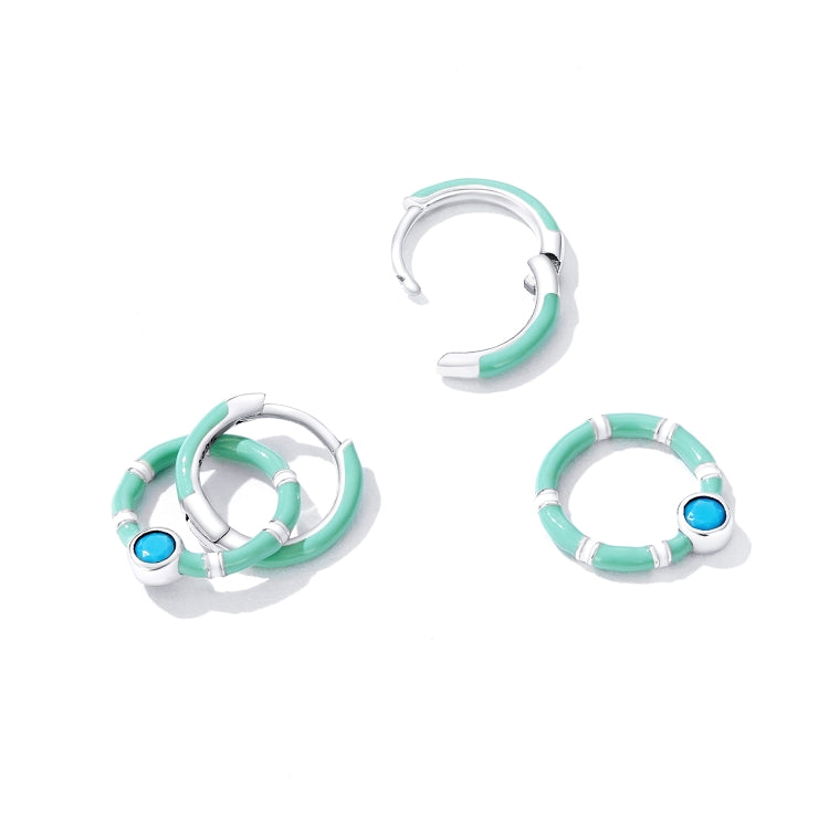 S925 Sterling Silver Turquoise Double Hoop Ear Buckle Women Earrings