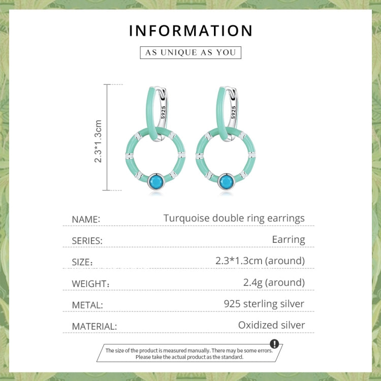 S925 Sterling Silver Turquoise Double Hoop Ear Buckle Women Earrings