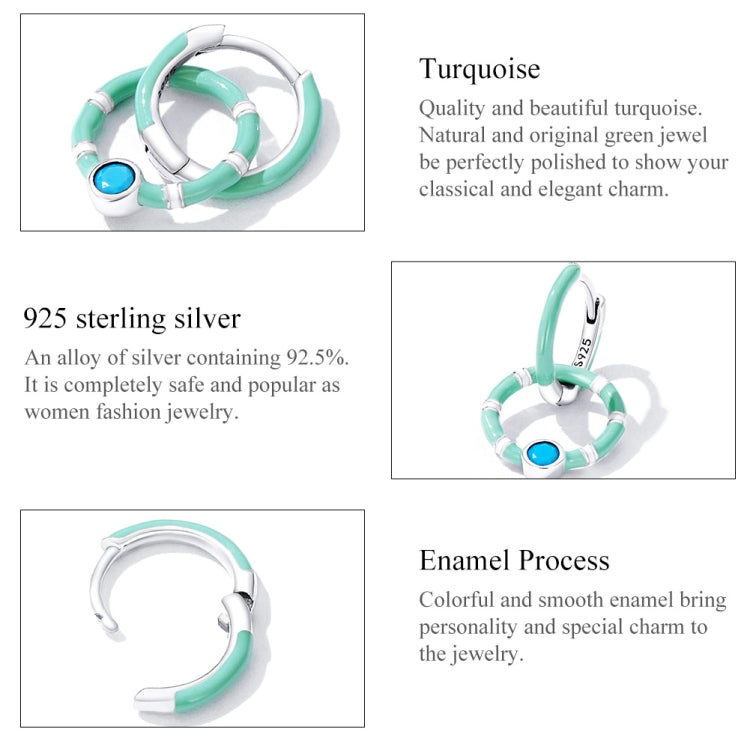 S925 Sterling Silver Turquoise Double Hoop Ear Buckle Women Earrings