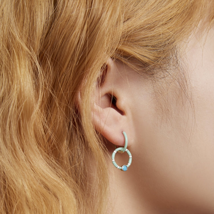 S925 Sterling Silver Turquoise Double Hoop Ear Buckle Women Earrings