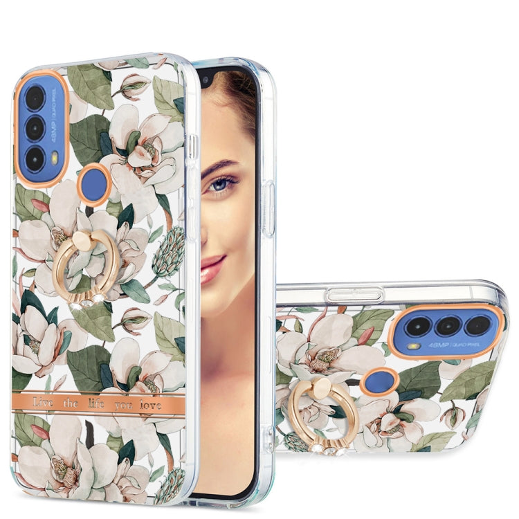 For Motorola Moto E20 / E30 / E40 Ring IMD Flowers TPU Phone Case