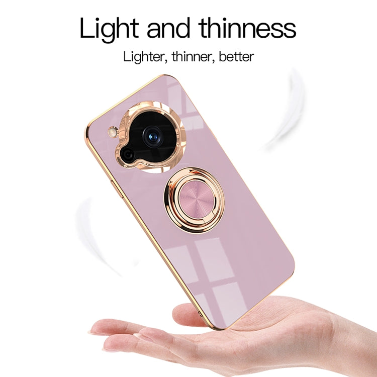 For Sharp Aquos R7 6D Electroplating Full Coverage Silicone Protective Case with Magnetic Ring Holder