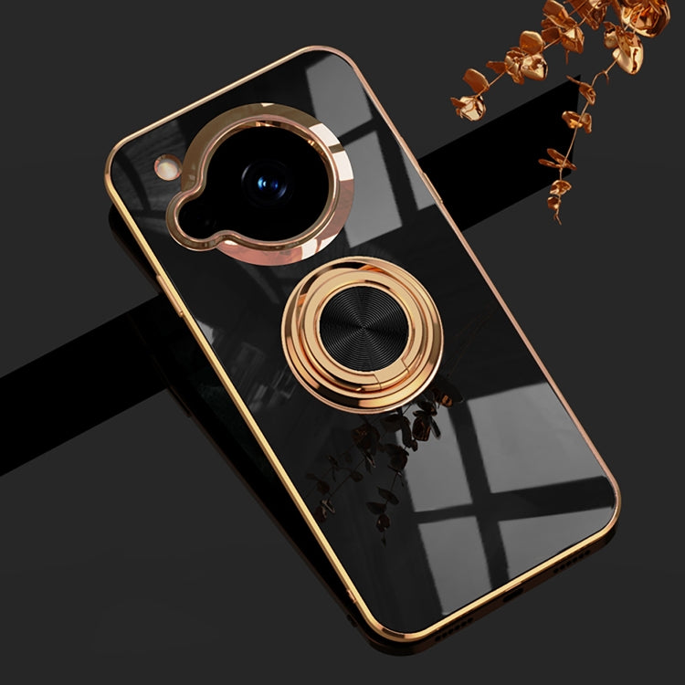 For Sharp Aquos R7 6D Electroplating Full Coverage Silicone Protective Case with Magnetic Ring Holder