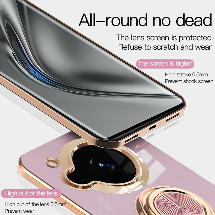For Sharp Aquos R7 6D Electroplating Full Coverage Silicone Protective Case with Magnetic Ring Holder