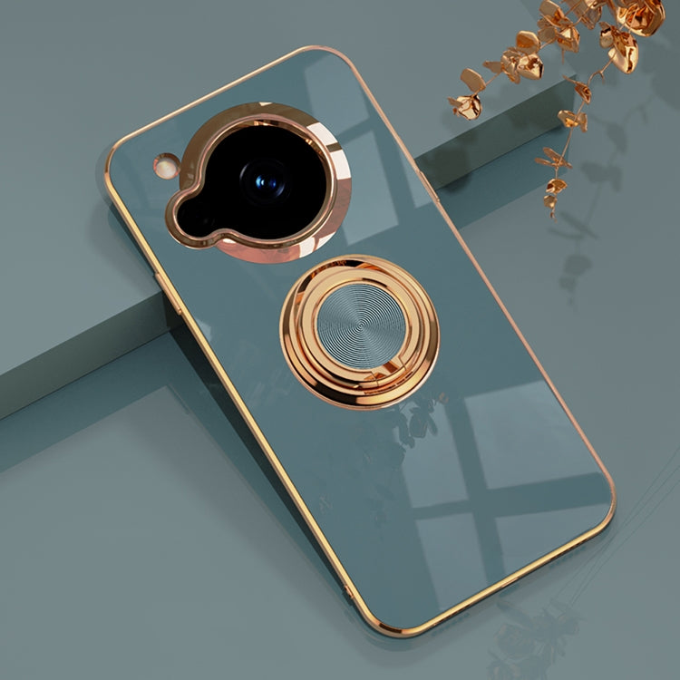 For Sharp Aquos R7 6D Electroplating Full Coverage Silicone Protective Case with Magnetic Ring Holder