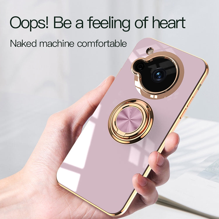 For Sharp Aquos R7 6D Electroplating Full Coverage Silicone Protective Case with Magnetic Ring Holder