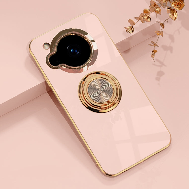 For Sharp Aquos R7 6D Electroplating Full Coverage Silicone Protective Case with Magnetic Ring Holder