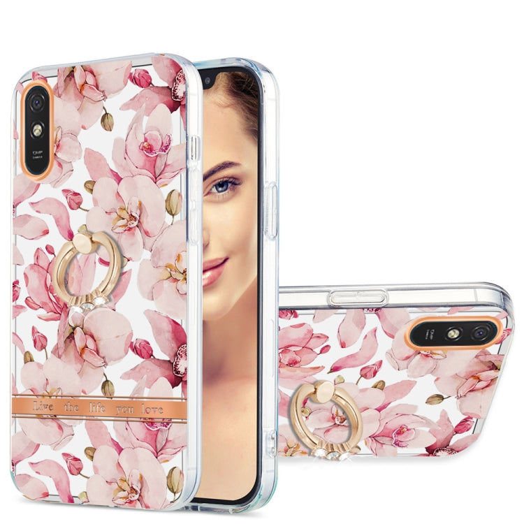 For Xiaomi Redmi 9A Ring IMD Flowers TPU Phone Case