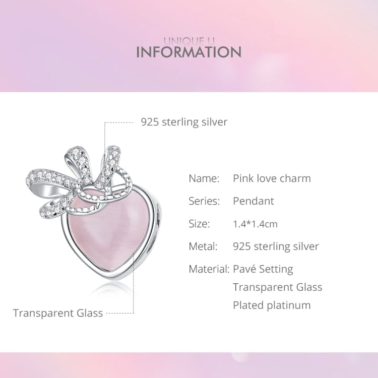 S925 Sterling Silver Pink Heart Beads DIY Bracelet Necklace Accessories